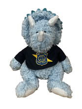 Load image into Gallery viewer, Plush dinosaur toy wearing a Michigan State Police shirt on a white background